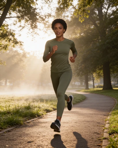 Nerea, avatar de muestra, corriendo al amanecer. Imagen generada con IA.
