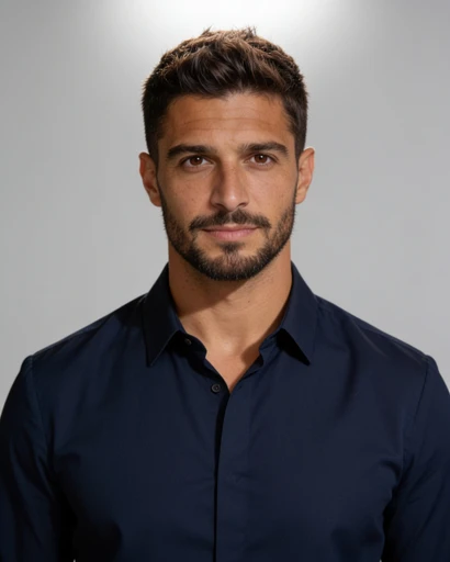 Diego, avatar de muestra, frente, fondo neutro. Imagen generada con IA.